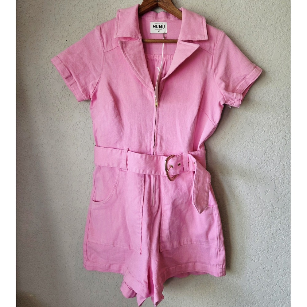 Show Me Your MuMu Pink Short Sleeve Belted Romper